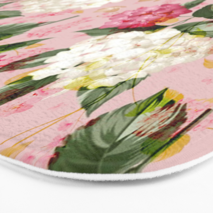 Vintage green pink white bohemian hortensia flowers Bath Mat Gallery Image 3
