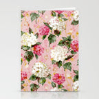 Vintage green pink white bohemian hortensia flowers Stationery Card Gallery Image 2