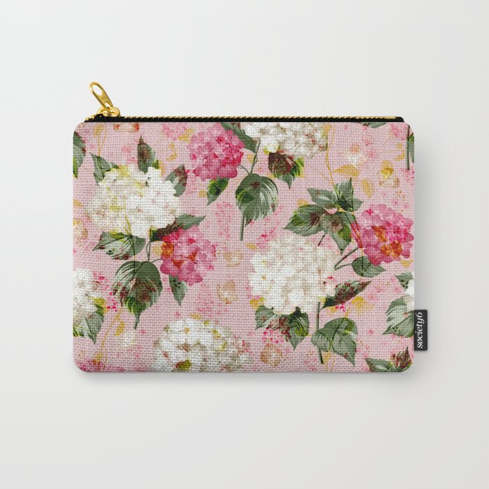 Vintage green pink white bohemian hortensia flowers Carry All Pouch Gallery Image 1