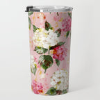 Vintage green pink white bohemian hortensia flowers Travel Mug Gallery Image 3