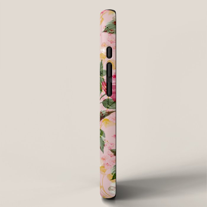 Vintage green pink white bohemian hortensia flowers iPhone Case Gallery Image 2