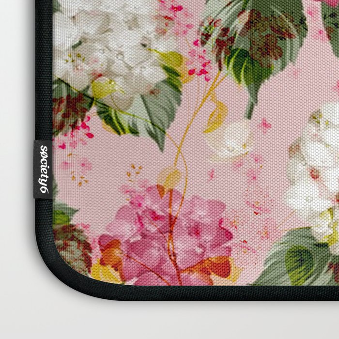 Vintage green pink white bohemian hortensia flowers Laptop Sleeve Gallery Image 3