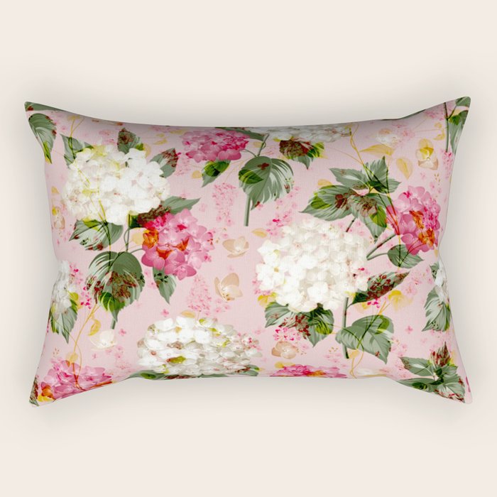 Vintage green pink white bohemian hortensia flowers Rectangular Pillow Gallery Image 2