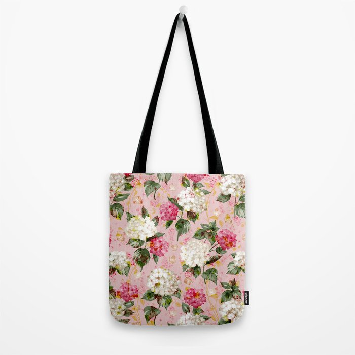 Vintage green pink white bohemian hortensia flowers Tote Bag Gallery Image 2