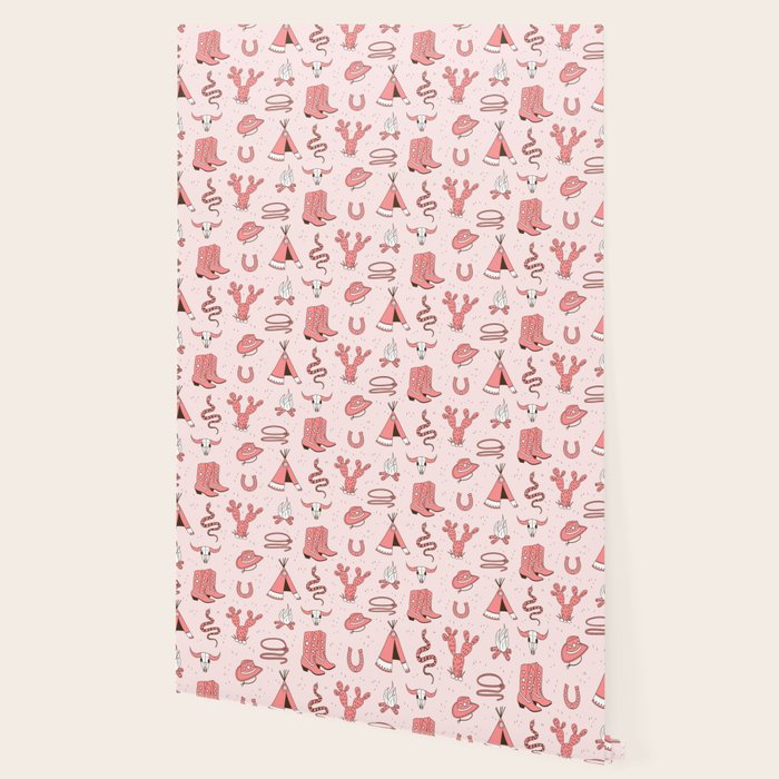Cute Cowgirl Pattern, Cowboy Print in Blush Pink Wallpaper Gallery Image 2