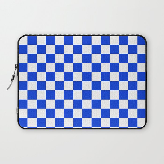 Checkerboard Check Checkered Pattern in Royal Blue and White  Laptop Sleeve Gallery Image 1
