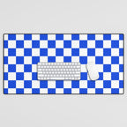Checkerboard Check Checkered Pattern in Royal Blue and White  Desk Mat Gallery Image 1