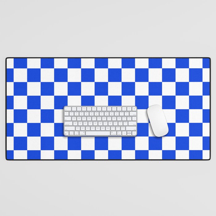 Checkerboard Check Checkered Pattern in Royal Blue and White  Desk Mat Gallery Image 1