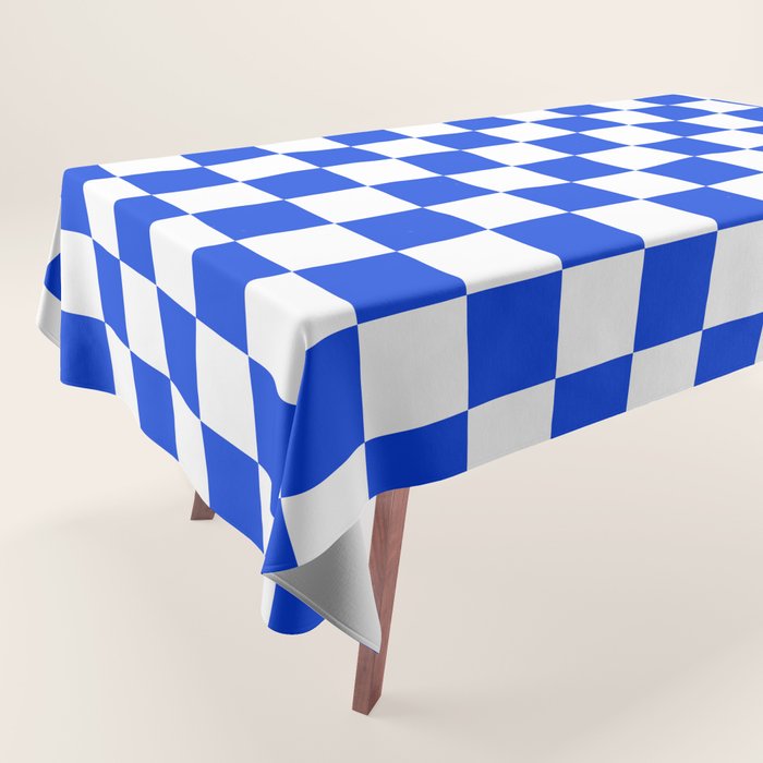 Checkerboard Check Checkered Pattern in Royal Blue and White  Tablecloth Gallery Image 1