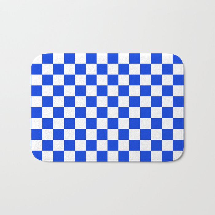 Checkerboard Check Checkered Pattern in Royal Blue and White  Bath Mat Gallery Image 1