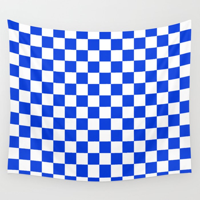 Checkerboard Check Checkered Pattern in Royal Blue and White  Wall Tapestry Gallery Image 1