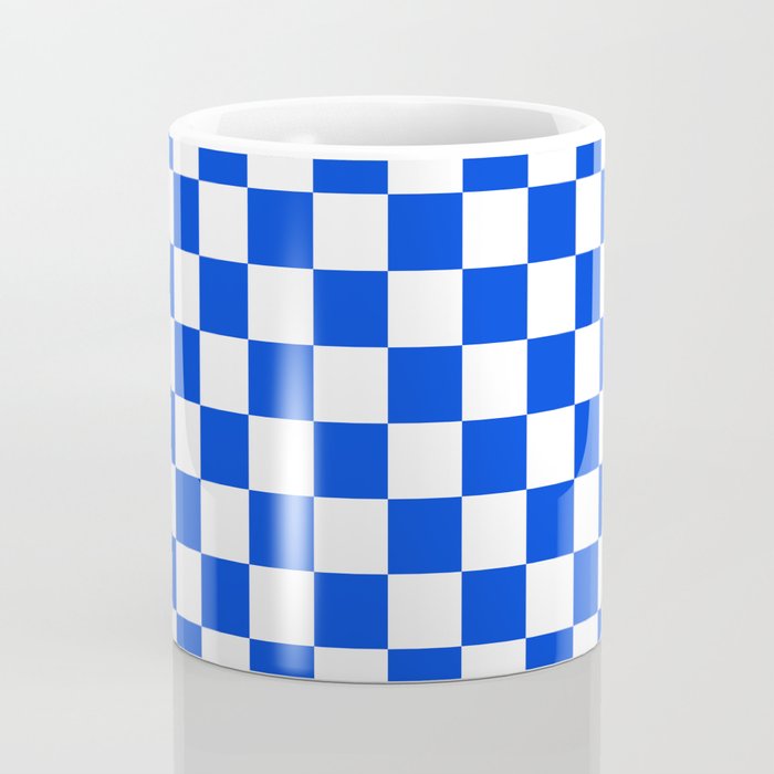 Checkerboard Check Checkered Pattern in Royal Blue and White  Coffee Mug Gallery Image 4