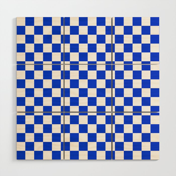 Checkerboard Check Checkered Pattern in Royal Blue and White  Wood Wall Art Gallery Image 1