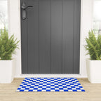 Checkerboard Check Checkered Pattern in Royal Blue and White  Welcome Mat Gallery Image 3
