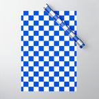 Checkerboard Check Checkered Pattern in Royal Blue and White  Wrapping Paper Gallery Image 1