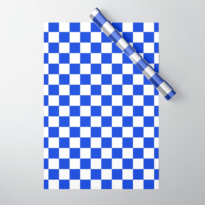 Checkerboard Check Checkered Pattern in Royal Blue and White  Wrapping Paper Gallery Image 1