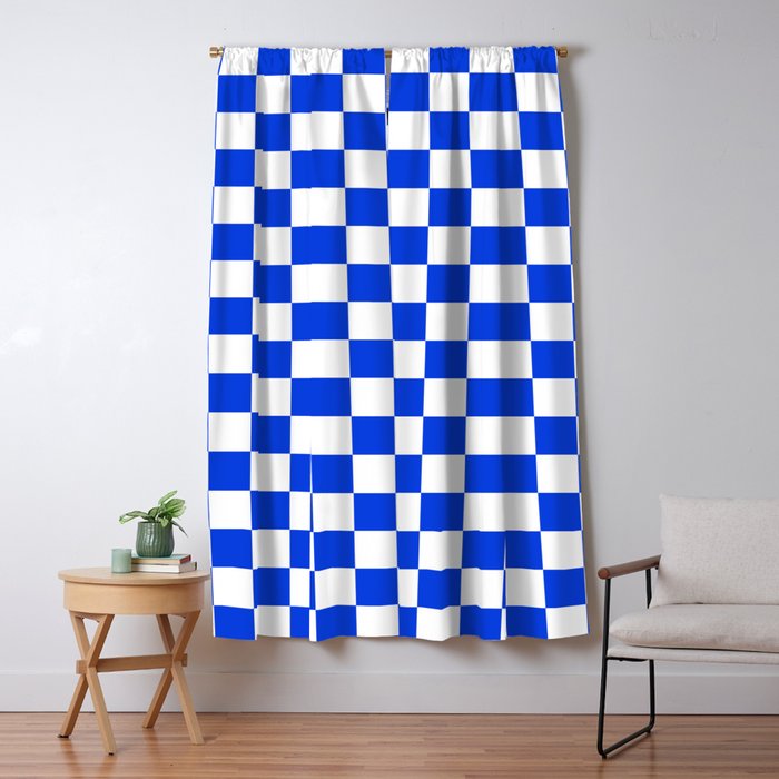 Checkerboard Check Checkered Pattern in Royal Blue and White  Window Curtain Gallery Image 1