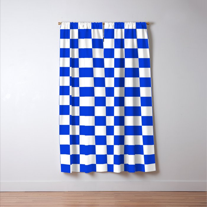Checkerboard Check Checkered Pattern in Royal Blue and White  Window Curtain Gallery Image 3