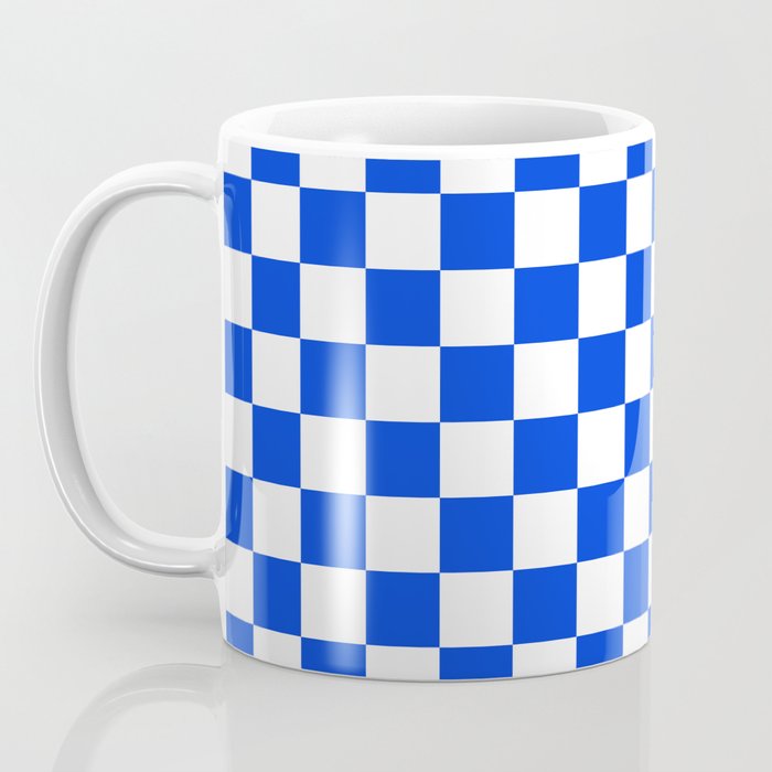 Checkerboard Check Checkered Pattern in Royal Blue and White  Coffee Mug Gallery Image 3