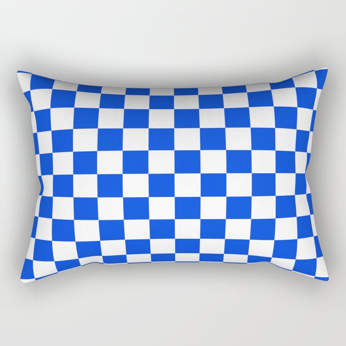 Checkerboard Check Checkered Pattern in Royal Blue and White  Rectangular Pillow Gallery Image 1