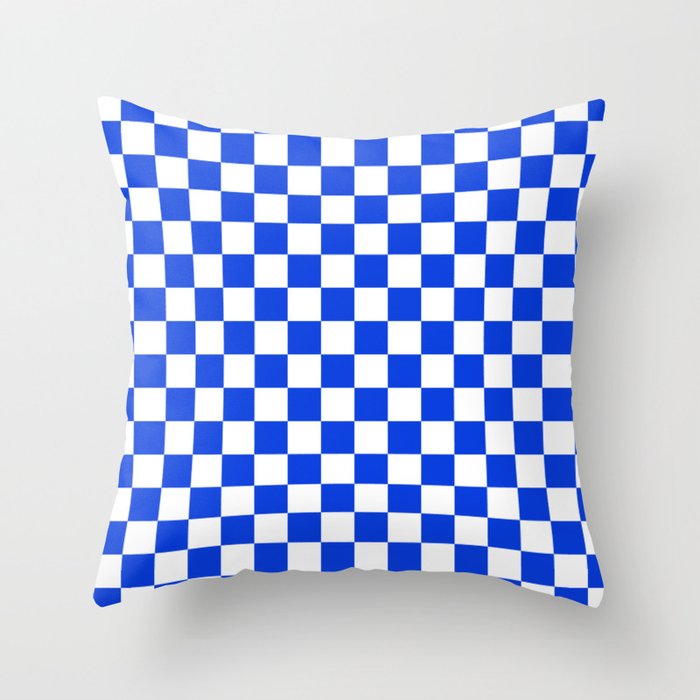 Checkerboard Check Checkered Pattern in Royal Blue and White  Throw Pillow Gallery Image 6