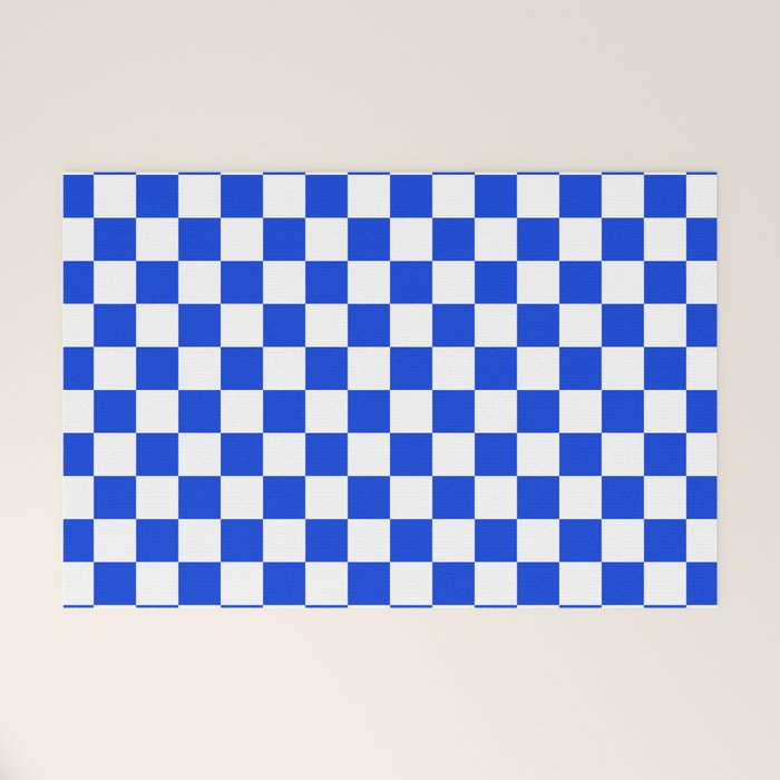 Checkerboard Check Checkered Pattern in Royal Blue and White  Welcome Mat Gallery Image 1