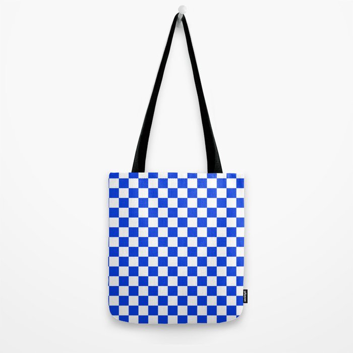 Checkerboard Check Checkered Pattern in Royal Blue and White  Tote Bag Gallery Image 2