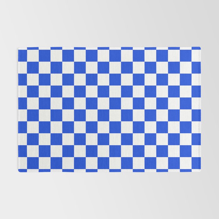 Checkerboard Check Checkered Pattern in Royal Blue and White  Rug Gallery Image 2