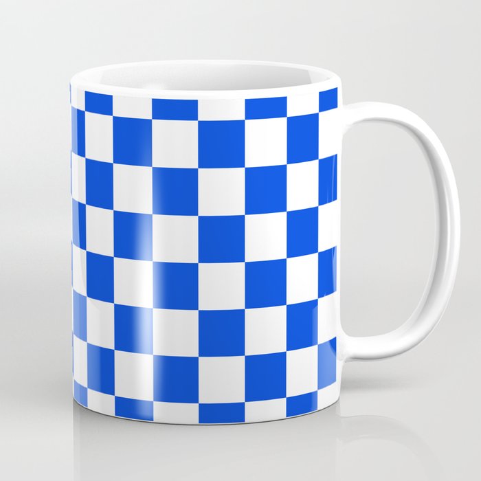 Checkerboard Check Checkered Pattern in Royal Blue and White  Coffee Mug Gallery Image 1