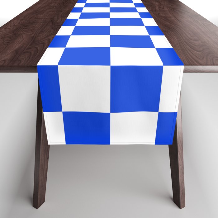 Checkerboard Check Checkered Pattern in Royal Blue and White  Table Runner Gallery Image 1