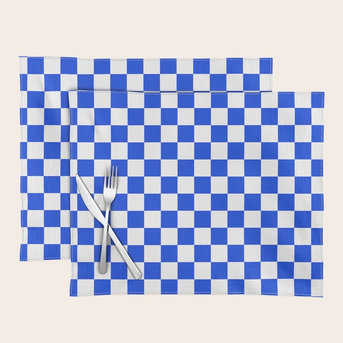 Checkerboard Check Checkered Pattern in Royal Blue and White  Placemat Gallery Image 1