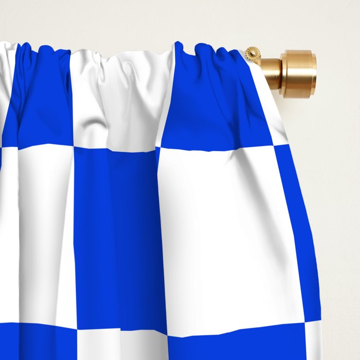 Checkerboard Check Checkered Pattern in Royal Blue and White  Window Curtain Gallery Image 2