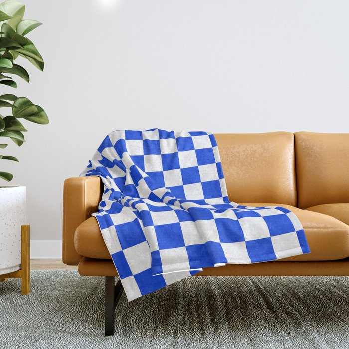 Checkerboard Check Checkered Pattern in Royal Blue and White  Throw Blanket Gallery Image 1