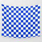 Checkerboard Check Checkered Pattern in Royal Blue and White  Wall Tapestry Gallery Image 4