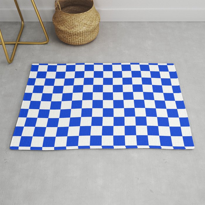 Checkerboard Check Checkered Pattern in Royal Blue and White  Rug Gallery Image 1