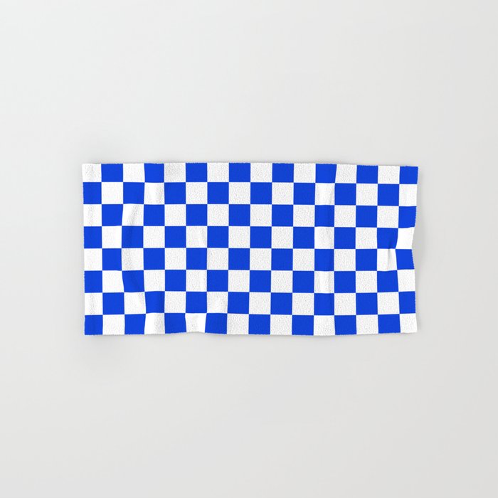 Checkerboard Check Checkered Pattern in Royal Blue and White  Bath Towel Gallery Image 1
