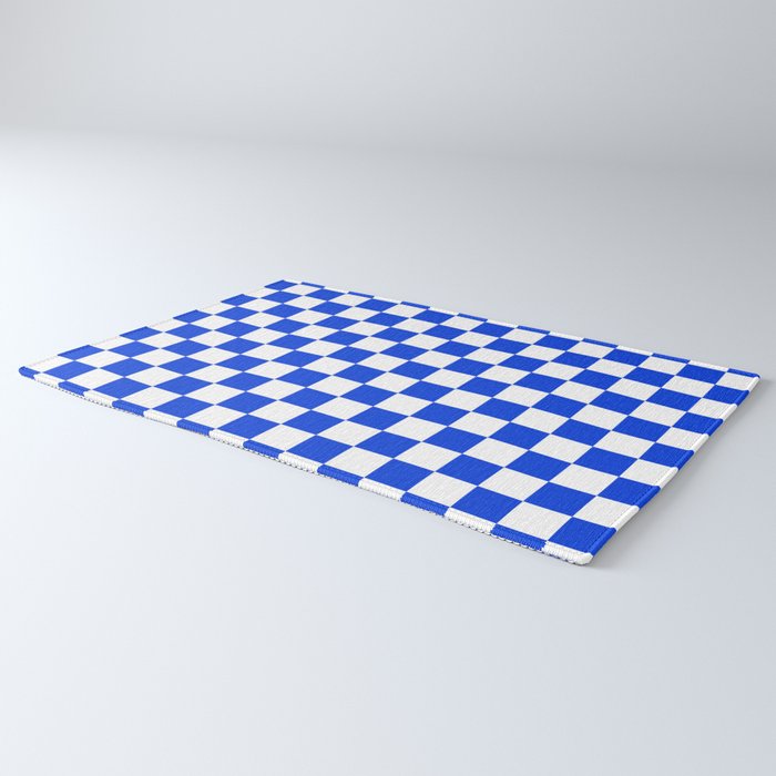 Checkerboard Check Checkered Pattern in Royal Blue and White  Rug Gallery Image 3