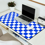 Checkerboard Check Checkered Pattern in Royal Blue and White  Desk Mat Gallery Image 2