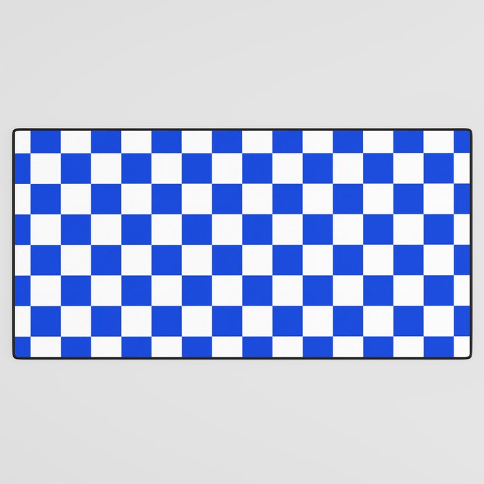 Checkerboard Check Checkered Pattern in Royal Blue and White  Desk Mat Gallery Image 3