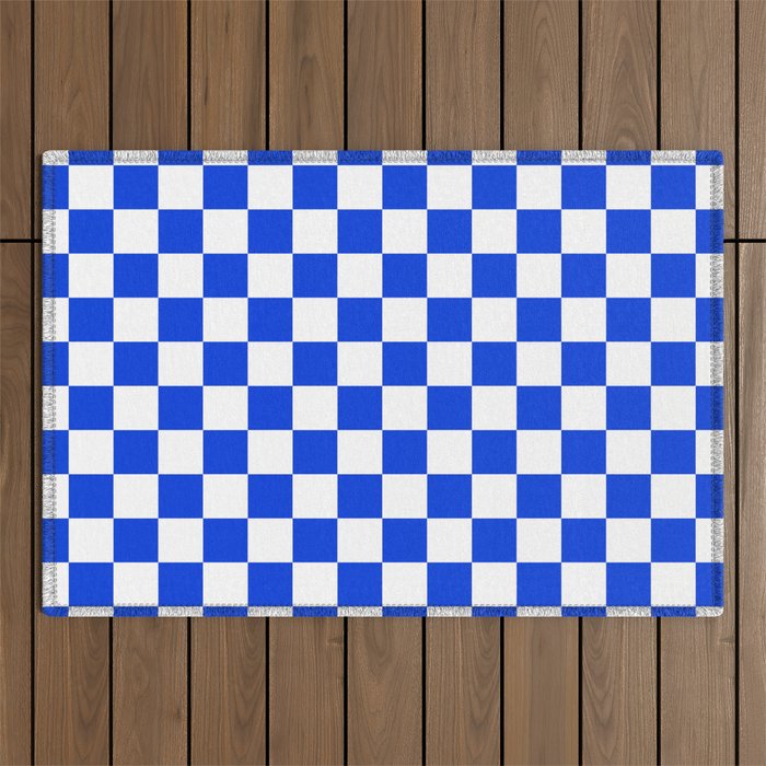 Checkerboard Check Checkered Pattern in Royal Blue and White  Outdoor Rug Gallery Image 1