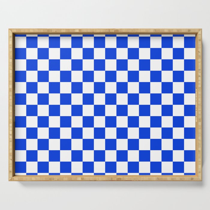 Checkerboard Check Checkered Pattern in Royal Blue and White  Serving Tray Gallery Image 1