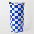 Checkerboard Check Checkered Pattern in Royal Blue and White  Travel Mug Gallery Image 3