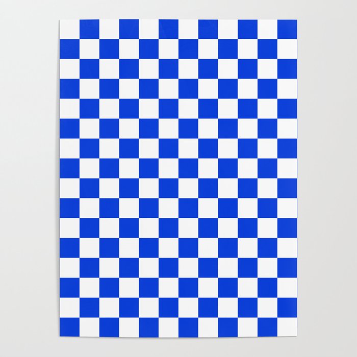 Checkerboard Check Checkered Pattern in Royal Blue and White  Poster Gallery Image 1