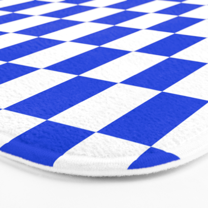 Checkerboard Check Checkered Pattern in Royal Blue and White  Bath Mat Gallery Image 3