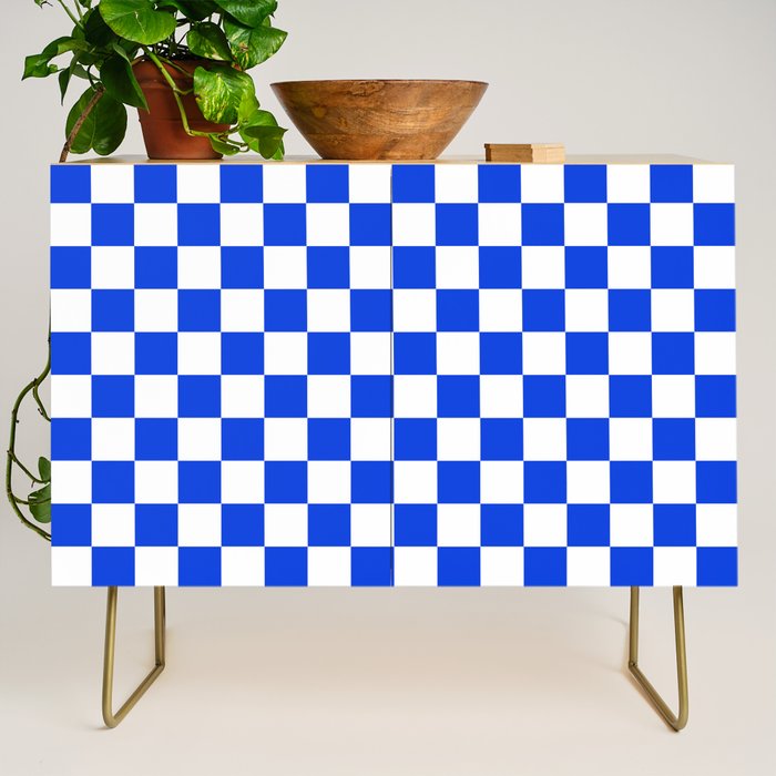 Checkerboard Check Checkered Pattern in Royal Blue and White  Credenza Gallery Image 1