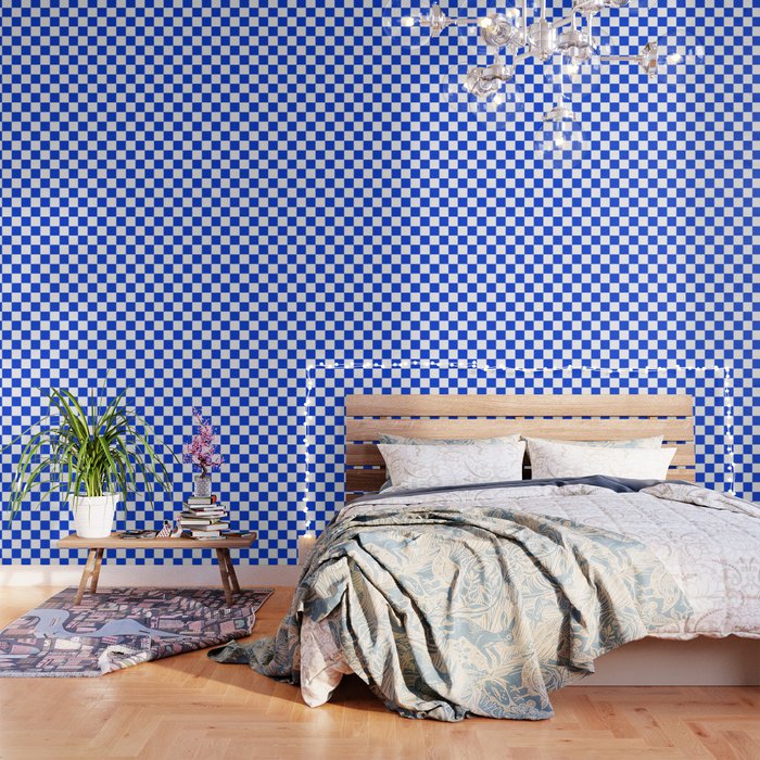 Checkerboard Check Checkered Pattern in Royal Blue and White  Wallpaper Gallery Image 3