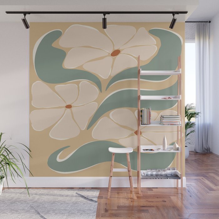 70s big flower botanical land 2 Wall Mural Gallery Image 1
