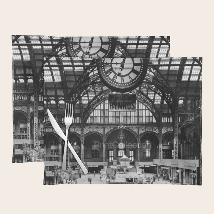 Penn Station 370 Seventh Avenue Train Station Concourse New York black and white photography - photo Placemat Gallery Image 1