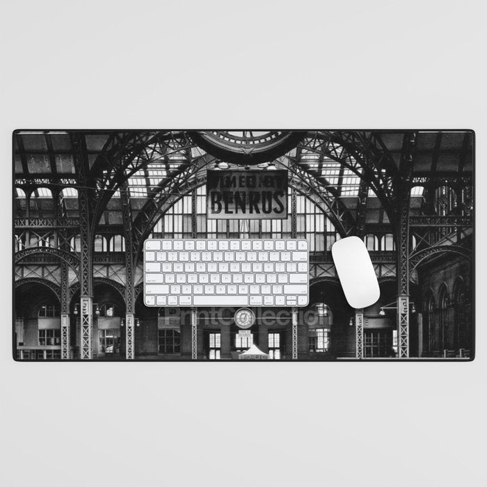 Penn Station 370 Seventh Avenue Train Station Concourse New York black and white photography - photo Desk Mat Gallery Image 1