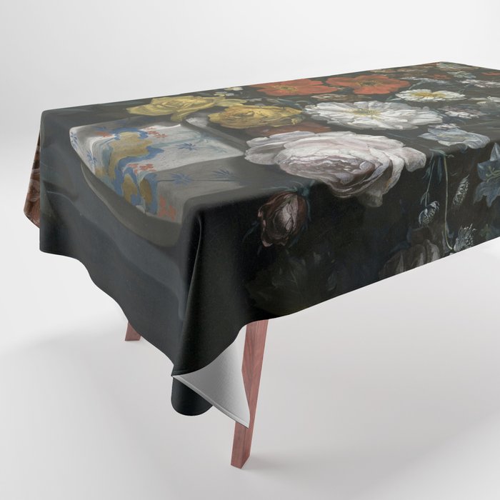 Flowers in a Chantilly Vase (c.1760) painting in high resolution by Louis Tessier.  Tablecloth Gallery Image 1